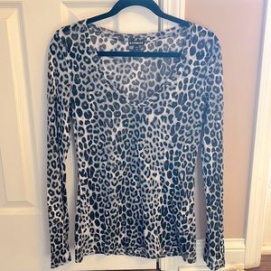 Express sheer gray leopard print long sleeve top